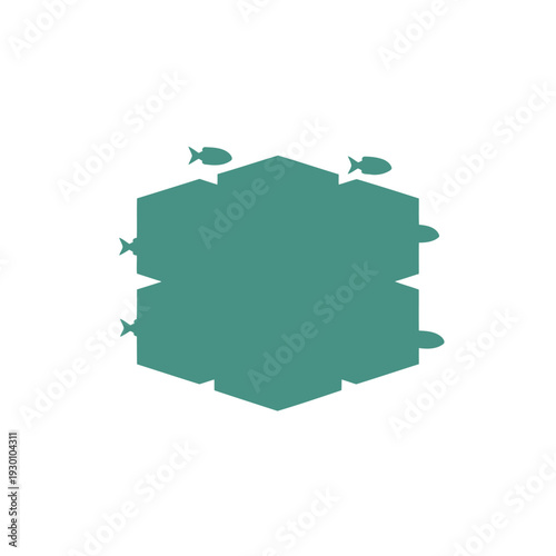 Hexagonal block structure with fish silhouettes around it