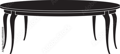 Black round table with white outline and four legs