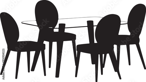 Black silhouette four chairs around glass table