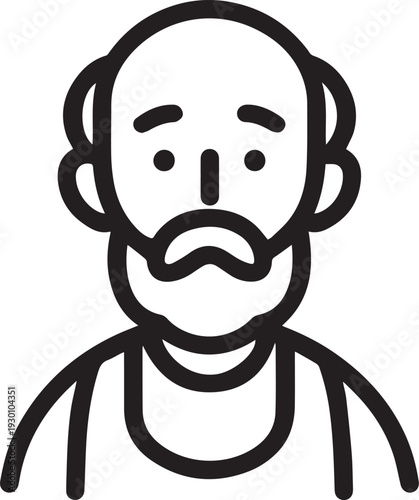 Hand Drawn Old Man Black and White Avatar Illustration in Minimal Line Art Style Design
