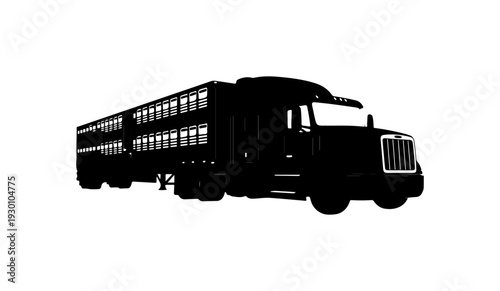 Black Silhouette Livestock Transport Truck Vector