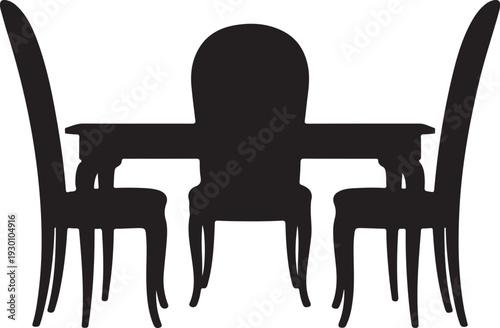 Black silhouette of a table and four chairs furniture