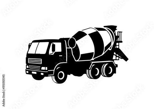 Black and White Concrete Mixer Truck Vector