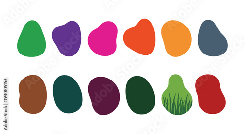 Collection of Abstract Organic Shapes in Various Colors.
