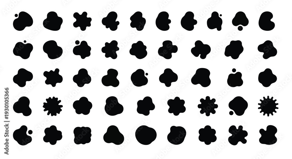 Fototapeta premium Collection of Black Organic Shapes and Splatter Elements.