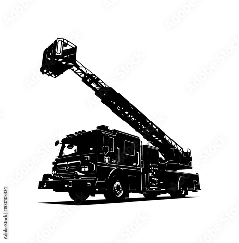 Black and White Crane Truck Vector Illustration