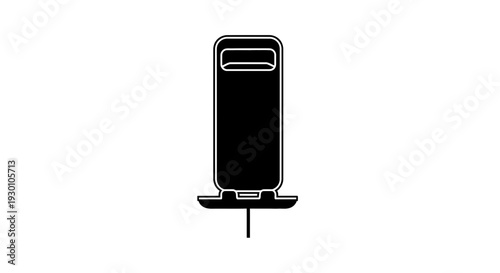 Minimalist black silhouette illustration of an outdoor bird feeder or dispenser with spike for