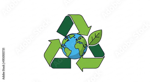 Earth globe surrounded by recycling arrows and leaves symbolizing eco friendly practices and sustainability