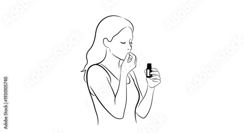 Minimalist line art illustration portraying a woman engaged in her daily wellness routine and