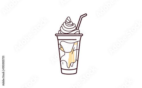 Vector illustration of a frozen yogurt cup with straw