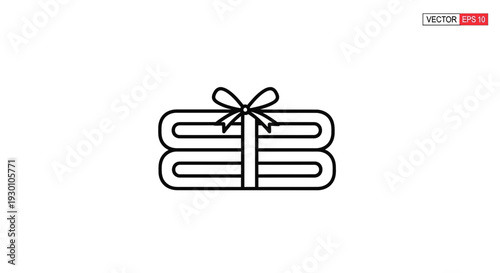 Neatly Folded Towels Elegantly Stacked and Tied with a Decorative Ribbon Bow Line Art Icon