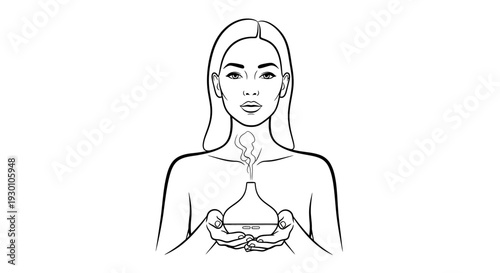 Elegant woman embraces tranquility with an essential oil diffuser promoting peace and relaxation