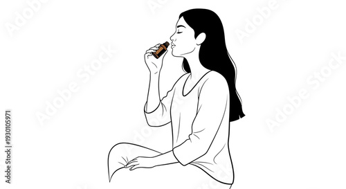 Serene woman enjoying the calming essence of an aromatic oil blend for personal well-being