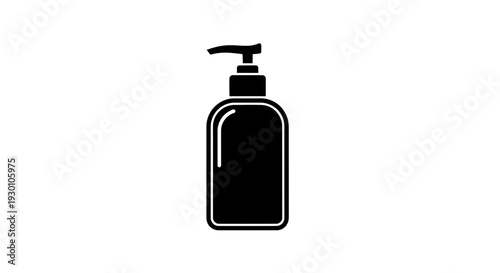 Sleek minimalist black pump bottle icon representing essential hygiene and cosmetic product