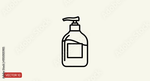 Minimalist outline vector illustration of a hygiene pump bottle for liquid soap or sanitizer use