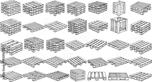 Pallet and Crate Vector Set: Isometric View, Industry and Storage Designs