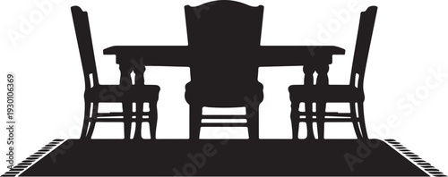 Black silhouette of dining table and chairs on rug