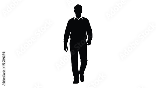 A black silhouette of a man walking alone isolated on white background, Vector