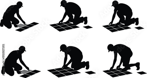 Vector, Illustration, Set, of, Professional, Tiler, Worker, Silhouettes, for, Construction, Identity, Branding, Industrial, Graphic, Design, Projects, Collection, 