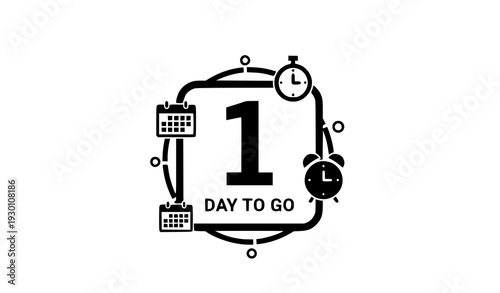 A minimalist vector graphic illustration of a countdown timer with one day to go