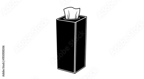 Minimalist black tissue box with a single white paper tissue emerging from the top opening