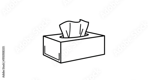 Outline drawing of a common facial tissue box displaying a single soft paper napkin ready for use