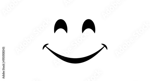 Minimalist black and white happy face graphic representing joy and simple contentment on a clean