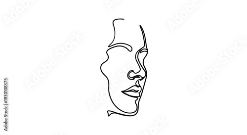Elegant continuous line art portrait depicting a minimalist human face profile on a pristine white