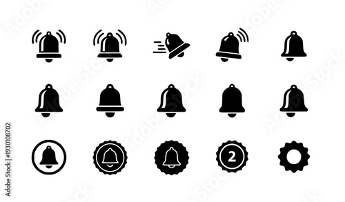 A set of black bell icons and notifications on a white background
