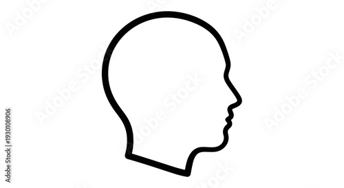 Minimalist graphic illustration of a human head silhouette in profile on a white background for