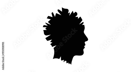 Abstract human head silhouette in profile with dynamic spiky hair capturing energy and unique