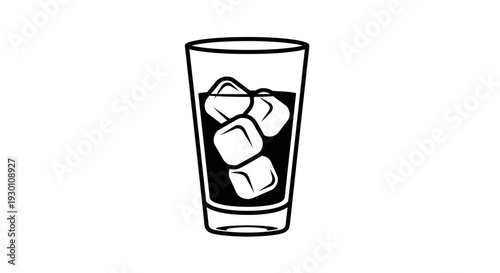 Minimalist vector graphic of a cool beverage in a tall glass with three ice cubes for refreshment