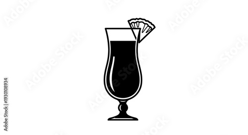 Stylized outline illustration of a refreshing tropical cocktail in a hurricane glass garnished
