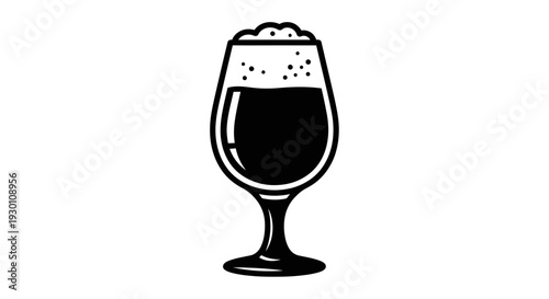 Monochromatic beverage glass icon featuring frothy head perfect for bar menus and brew branding