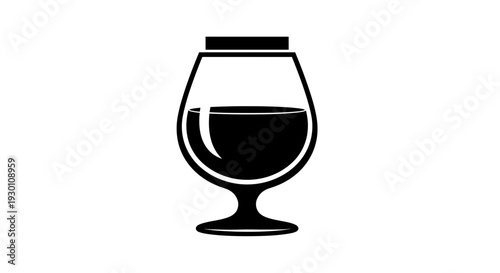 Minimalist black snifter glass icon with liquid, representing beverages and celebration