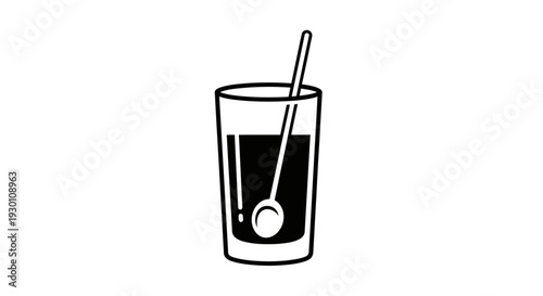 Minimalist beverage icon with stirring spoon in a tall glass a simple black and white vector