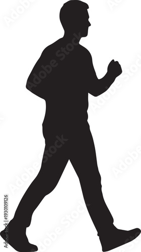 Silhouette man walking briskly vector illustration, active lifestyle