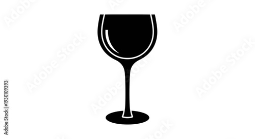 Minimalist black and white vector illustration of a sophisticated stemmed wine glass for beverages