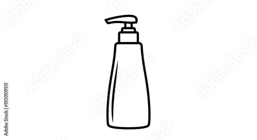 Minimalist black outline vector illustration of a pump dispenser bottle for various liquids