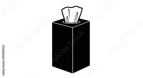 Essential household item graphic a black upright tissue box with one paper napkin ready for use a