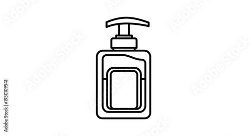 Minimalist outline illustration of a liquid soap dispenser with a pump top, perfect for hygiene