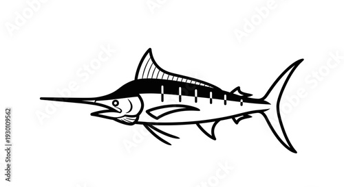 Striking Black and White Marlin Swordfish Illustration Perfect for Aquatic-Themed Designs