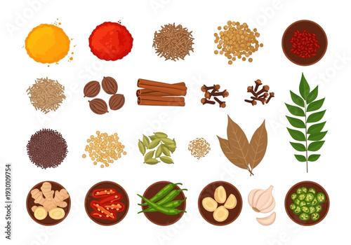 Assorted Spices and Herbs in Bowls.