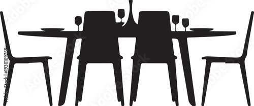 Black silhouette of dining table with four chairs table setting