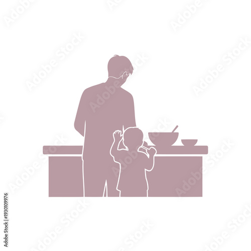 Parent and child at kitchen counter preparing meal
