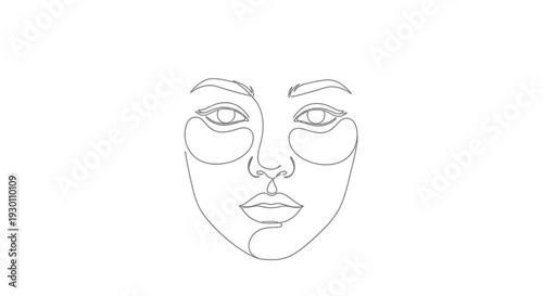 Continuous line art portrait of a woman applying under-eye patches for beauty and self-care