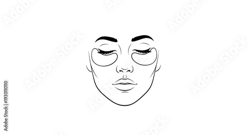 Minimalist line art illustration of a serene woman engaging in a refreshing self-care ritual with