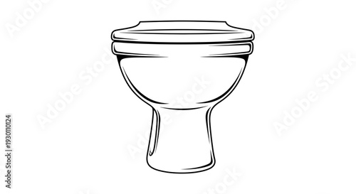 Simple black and white line art illustration of a modern toilet bowl fixture for bathroom design