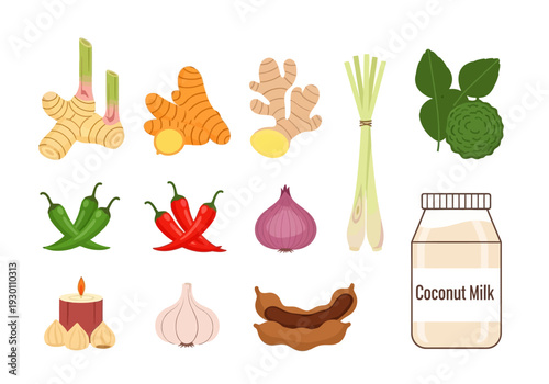 Coconut Milk and Various Spices and Herbs.