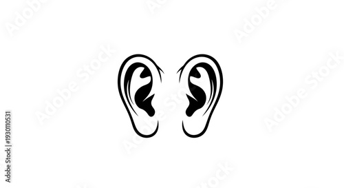 Abstract Human Ears Vector Illustration Minimalist Black and White Graphic Design Element For
